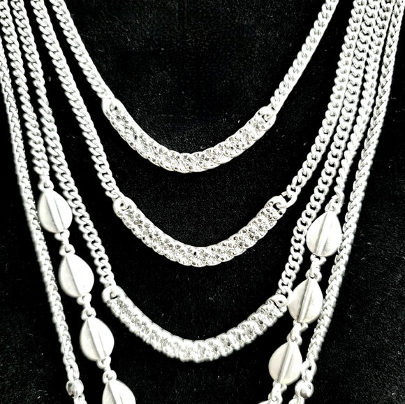 LUCKY BRAND SILVER TONE SEMIPRECIOUS ACCENTS MULTI CHAIN LAYERED NECKLACE - Picture 4 of 5